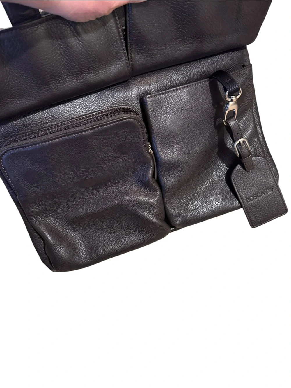 Bosca Brown Pebbled Leather Messenger Crossbody Bag Multi Pocket Work Travel